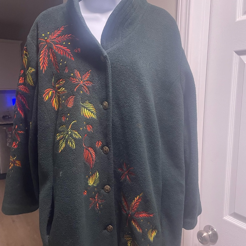 Bob Mackie Wearable Art Embroidered Fleece Coat 1x - image 1